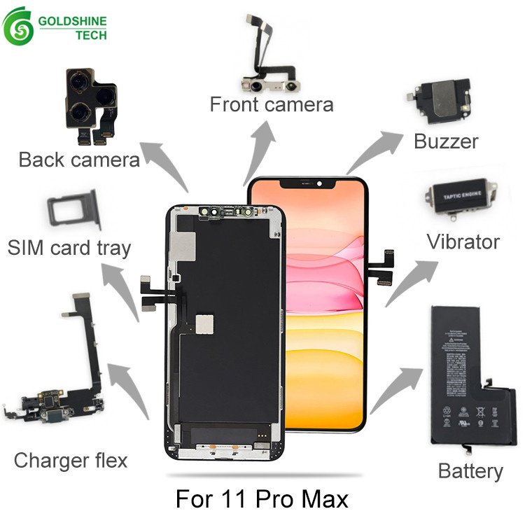 iPhone 11 series replacement parts including charging port, camera, battery and flex cables
