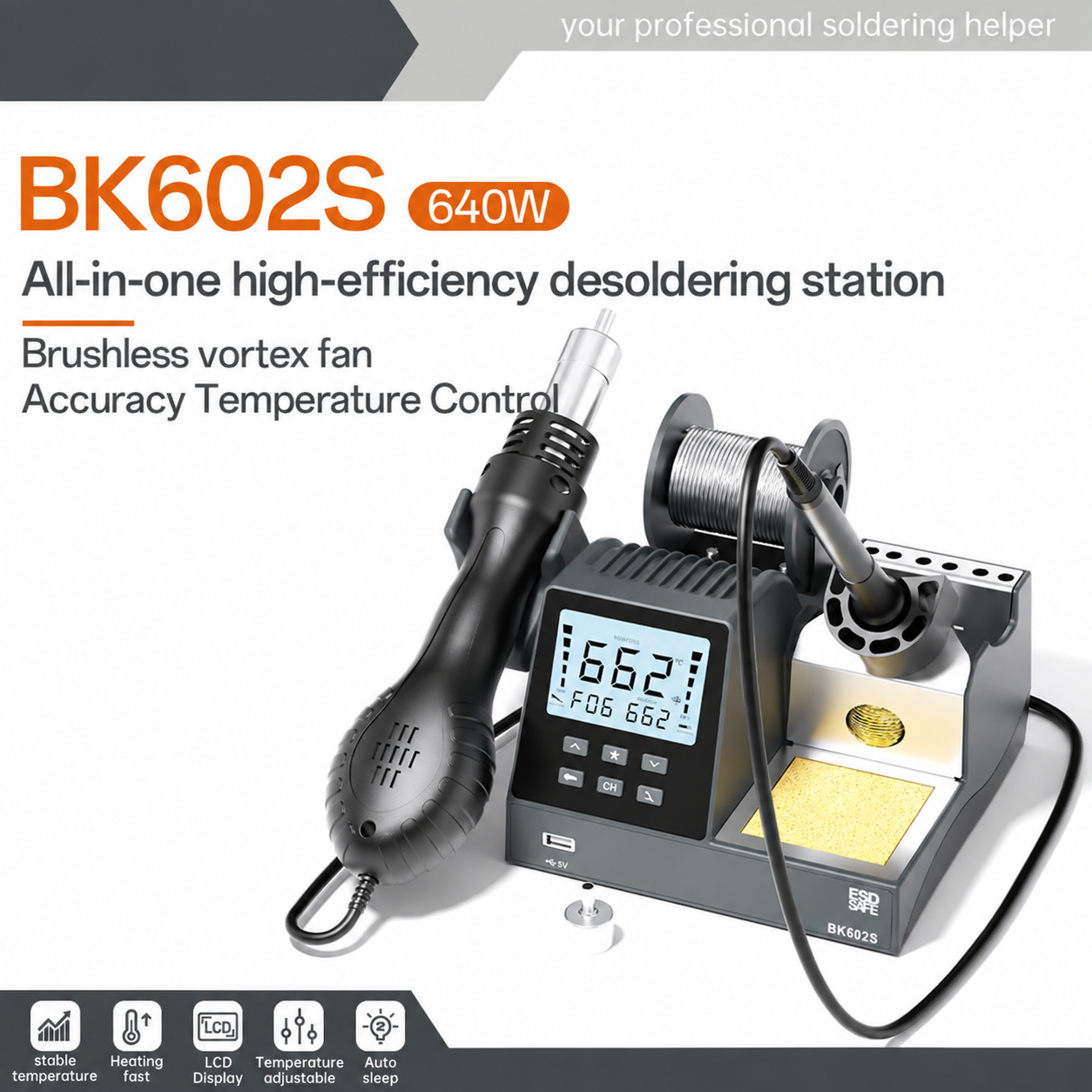 BK602S 640W All-in-One Hot Air and Soldering Rework Station - Image 4